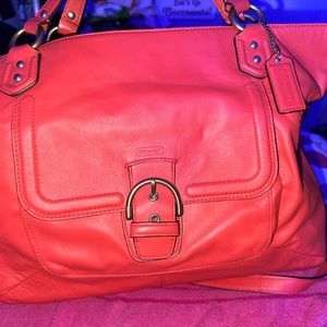 COACH CAMPBELL LEATHER IZZY FASHION SATCHEL BRASS/HOT ORANGE